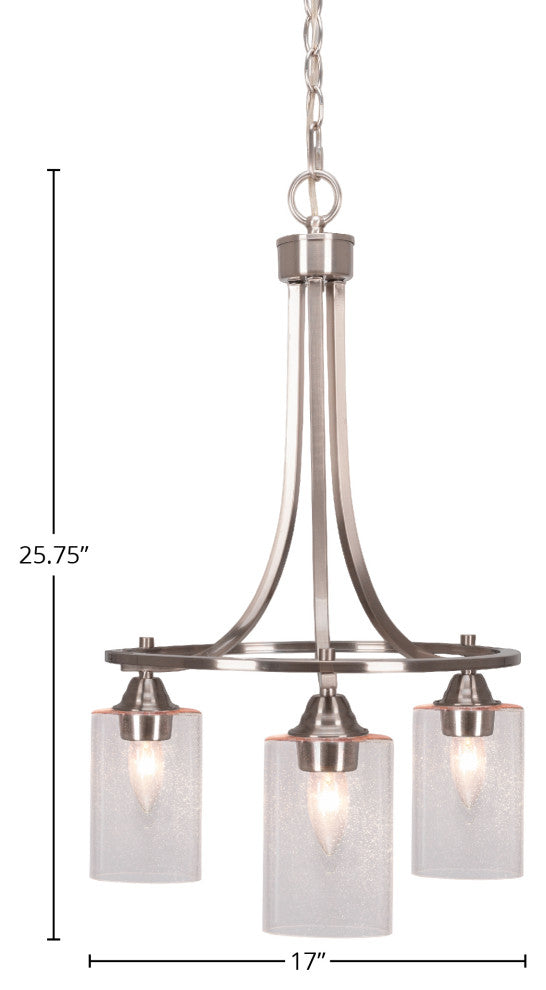 Paramount Downlight 3-Light Chandelier, Brushed Nickel, 4" Clear Bubble Glass