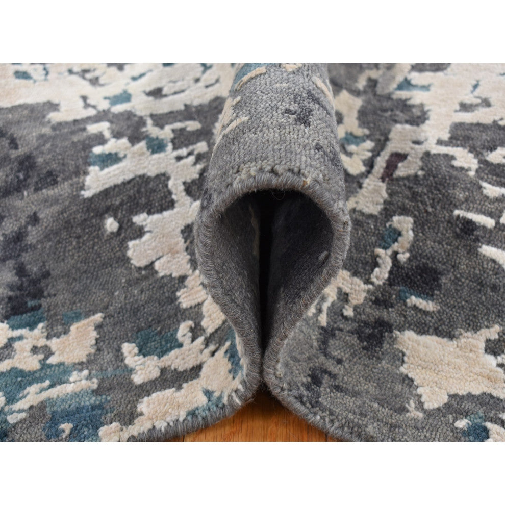 Carbon Gray Modern Abstract Design Hand Knotted Wool and Silk Rug 9'10"x13'7"