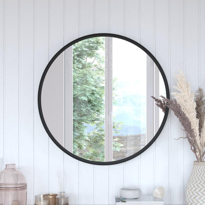 Jennifer Metal Framed Wall Mirror, Black, 30"