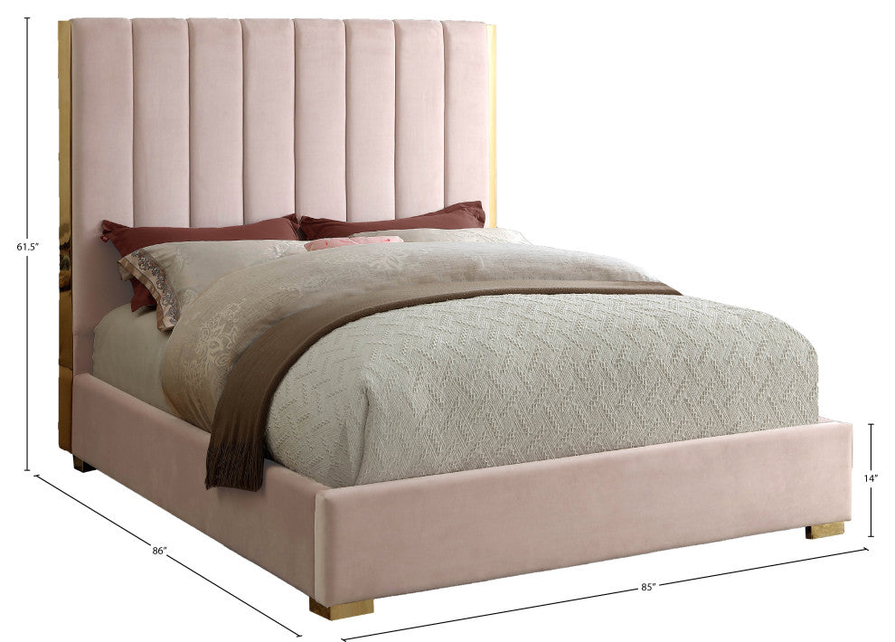 Becca Velvet Upholstered Bed, Pink, King