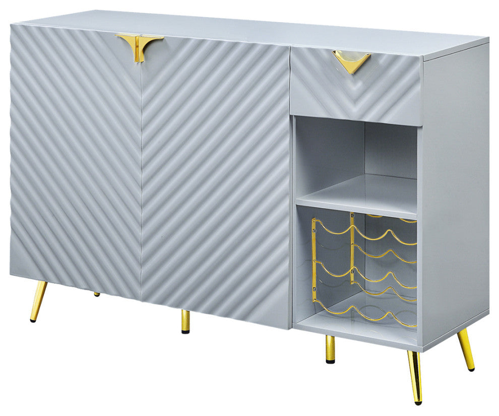 2 Doors and 1 Drawer Wooden Server, Gray High Gloss