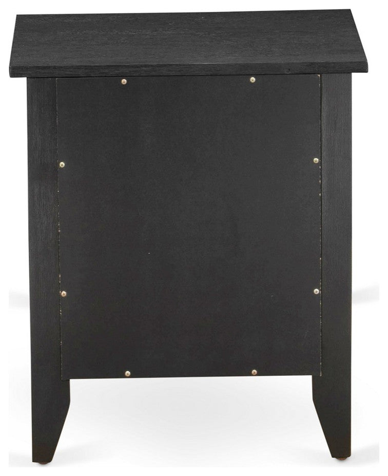 Nightstand Bedroom, 1 Wooden Drawer, Wire Brushed Black Finish
