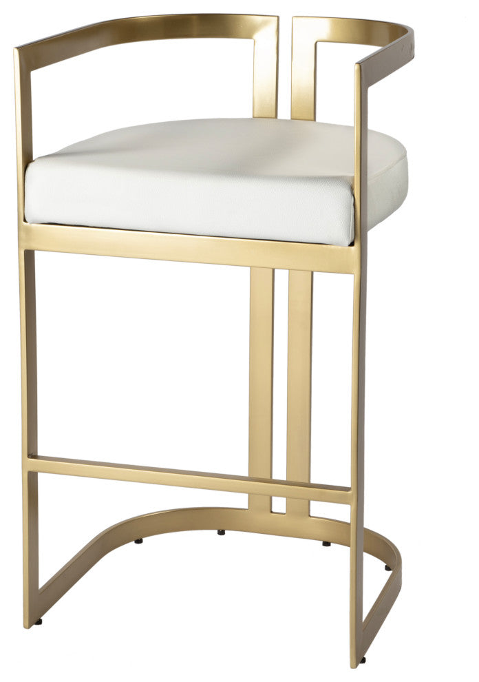 Clarence Faux Leather 35" Barstool, Polished Gold