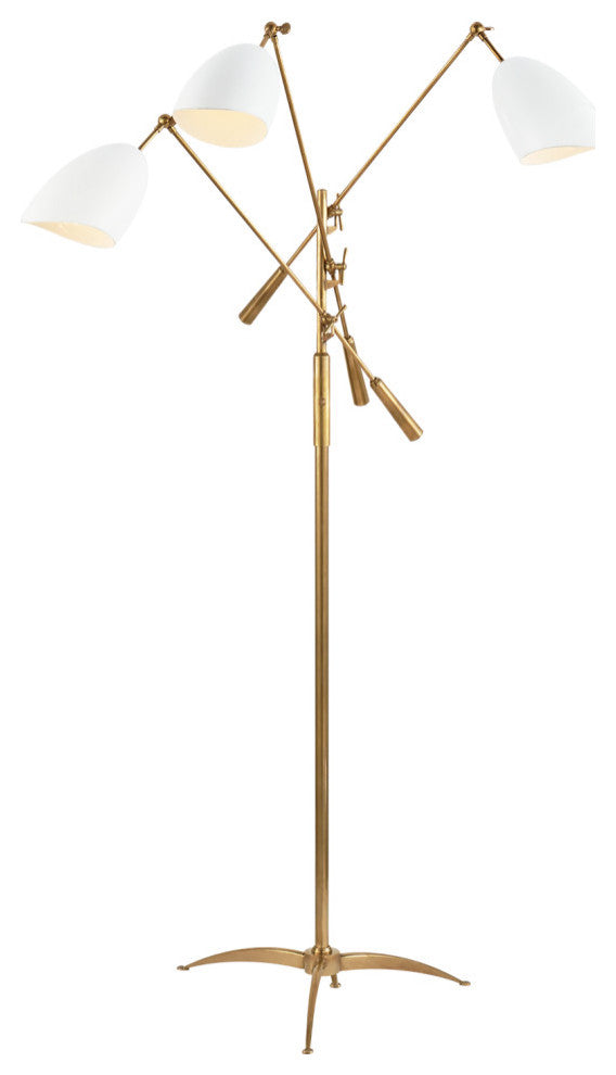 Sommerard Triple Arm Floor Lamp, 3-Light Hand-Rubbed  Brass, White Shade, 82"H
