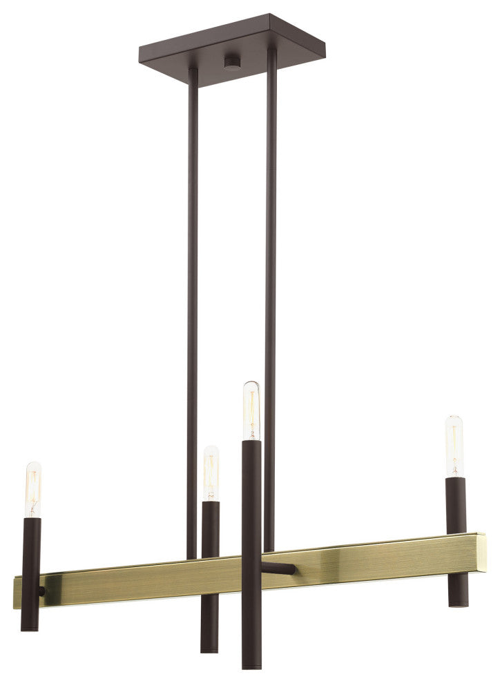 Livex Lighting Denmark 4 Light Bronze, Antique Brass Accents Linear Chandelier