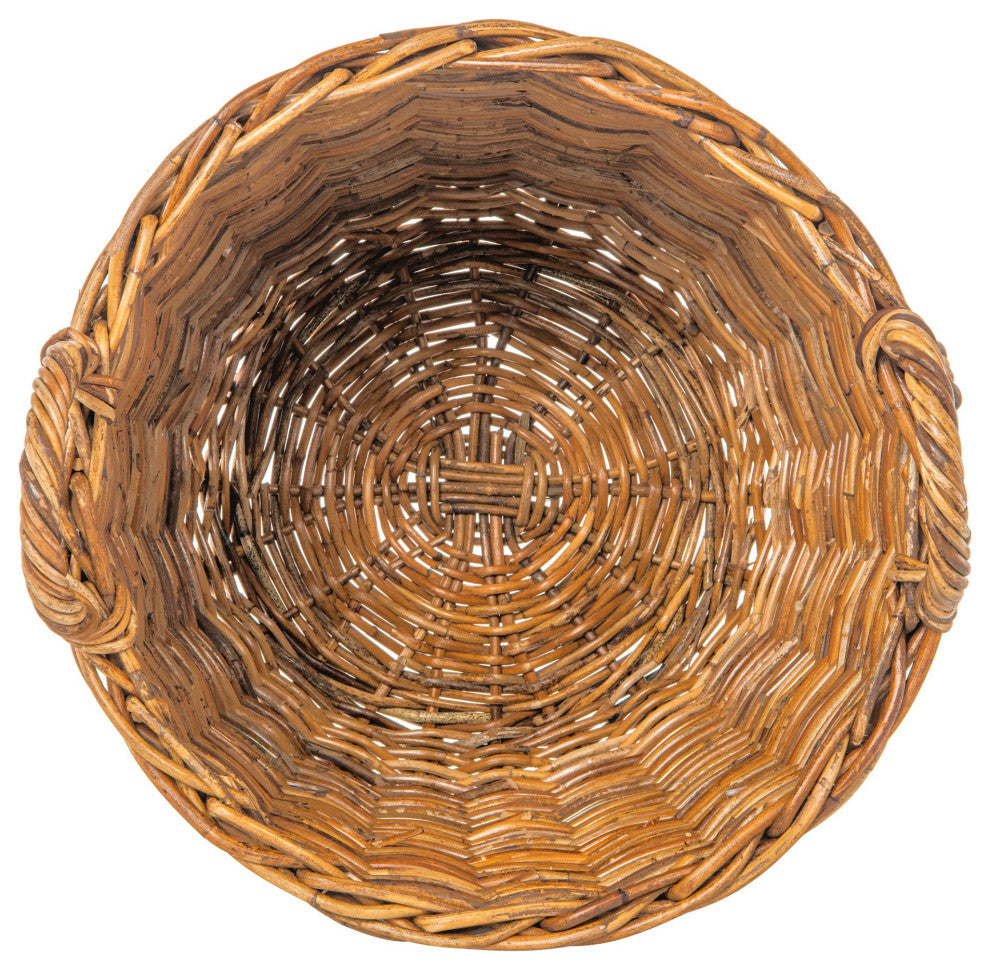 Lacak Round Rattan Decorative Storage Basket With Handles, Small