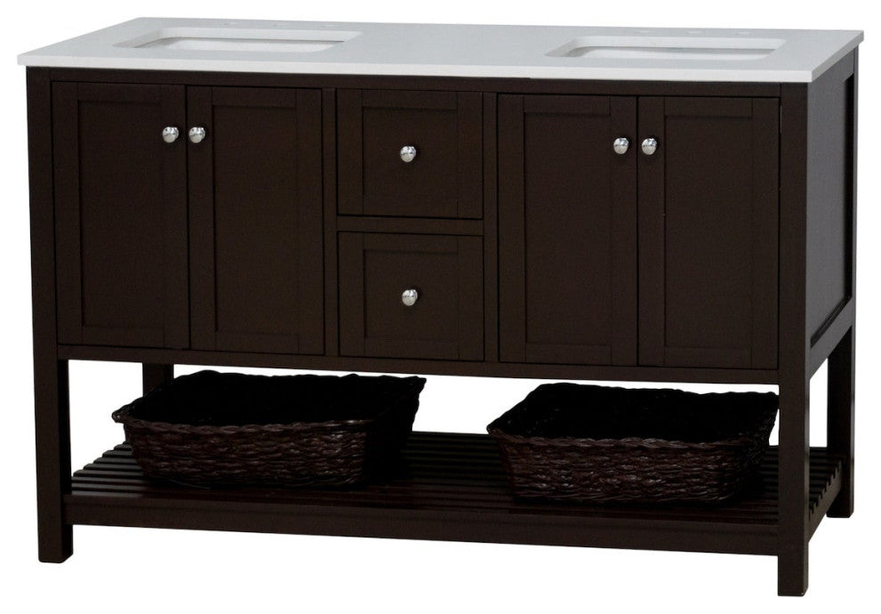 Lakeshore 60" Double Bathroom Vanity, Chocolate, Engineered White
