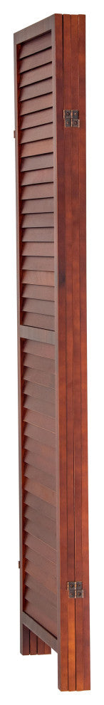 6' Tall Wooden Louvered Room, Walnut, 4 Panel