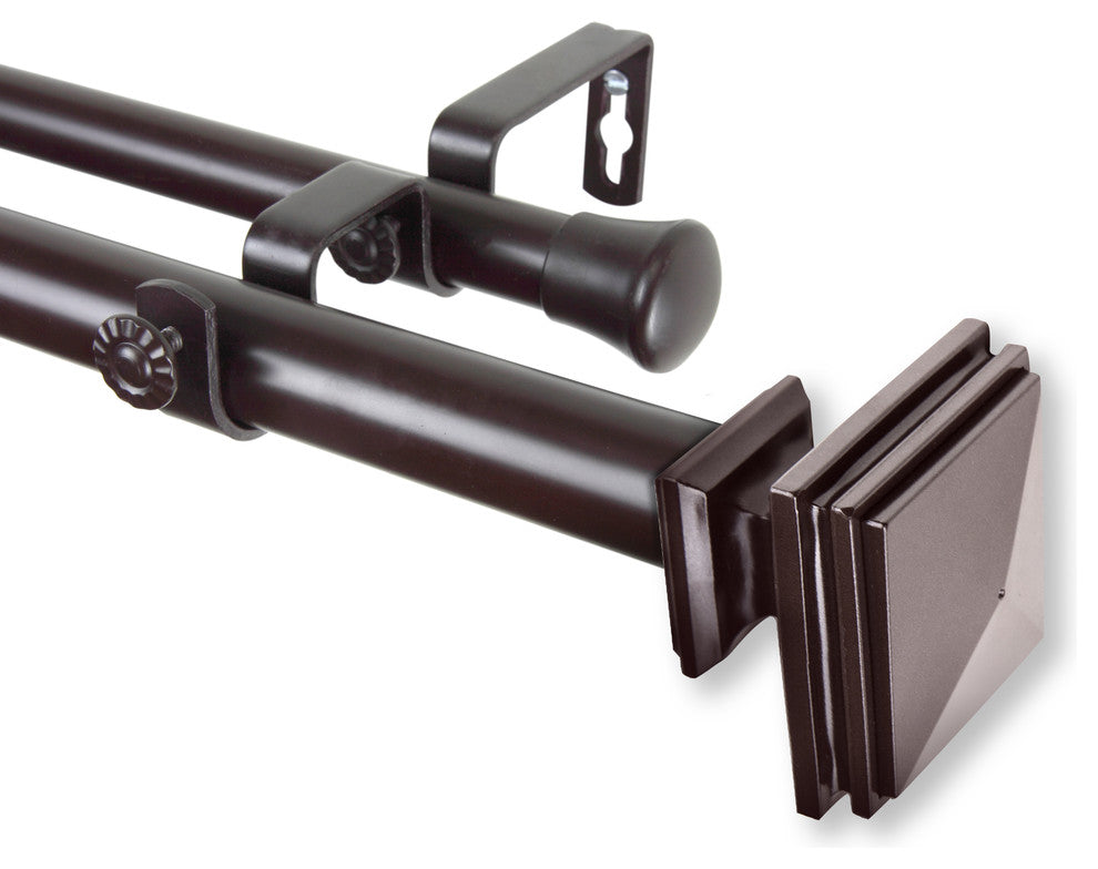 Bedpost Double Curtain Rod, Mahogany, 66-120"