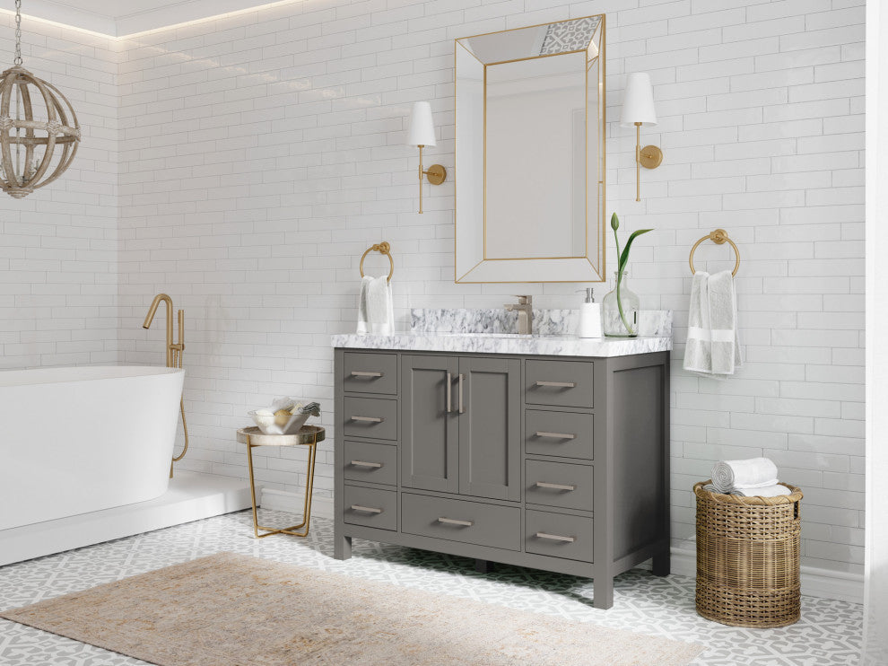 Malibu 48 Single Sink Bath Vanity in Elephant Skin Gray 2" Calacatta Nuvo