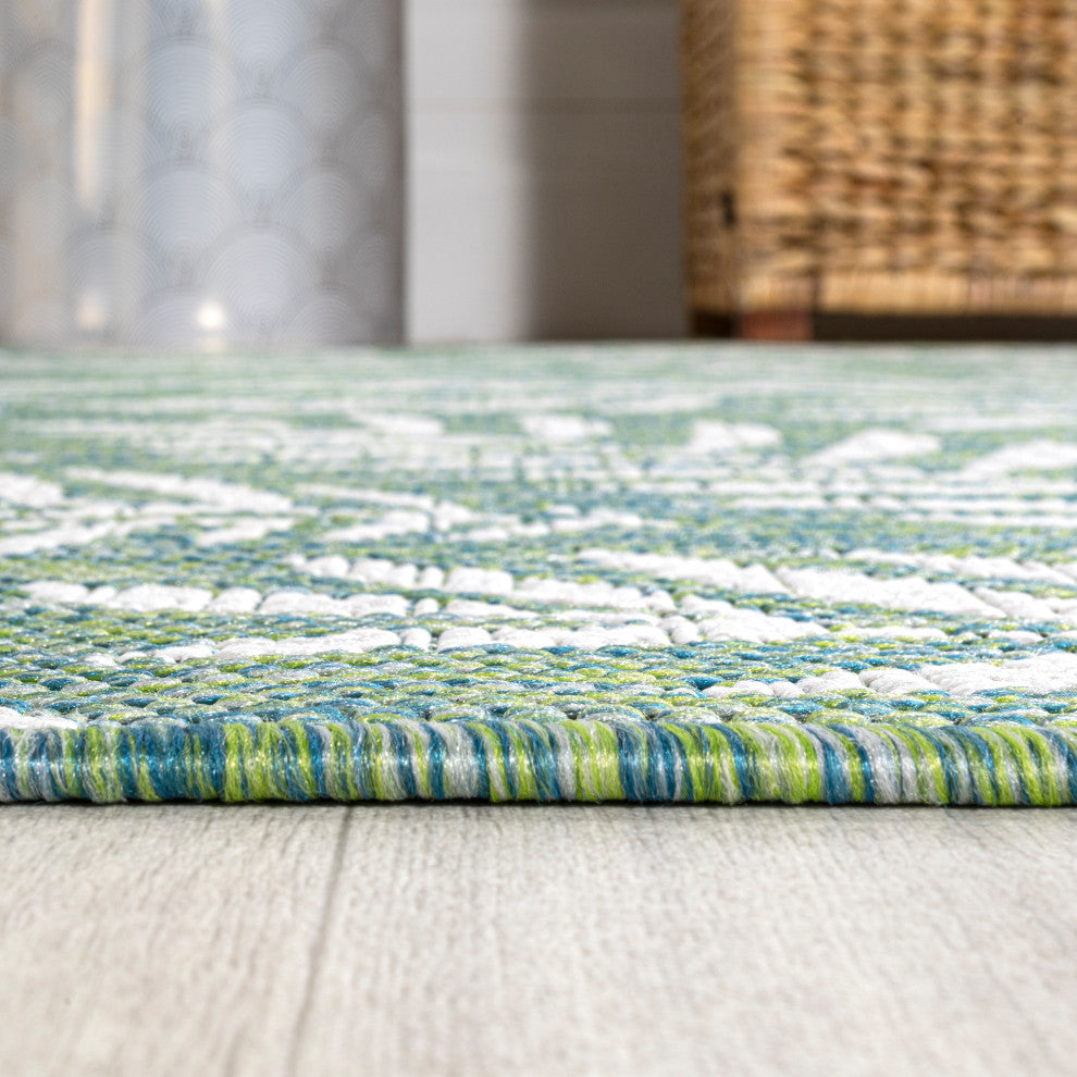 Nevis Palm Frond Indoor/Outdoor, Cream/Green, 5' Square