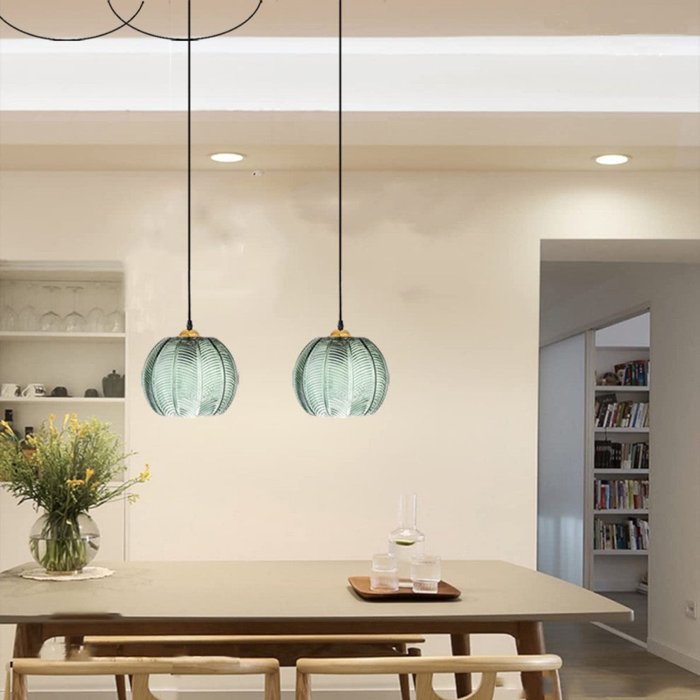 Plug In Glass Pendant Light Fixture, Modern Globe, Green