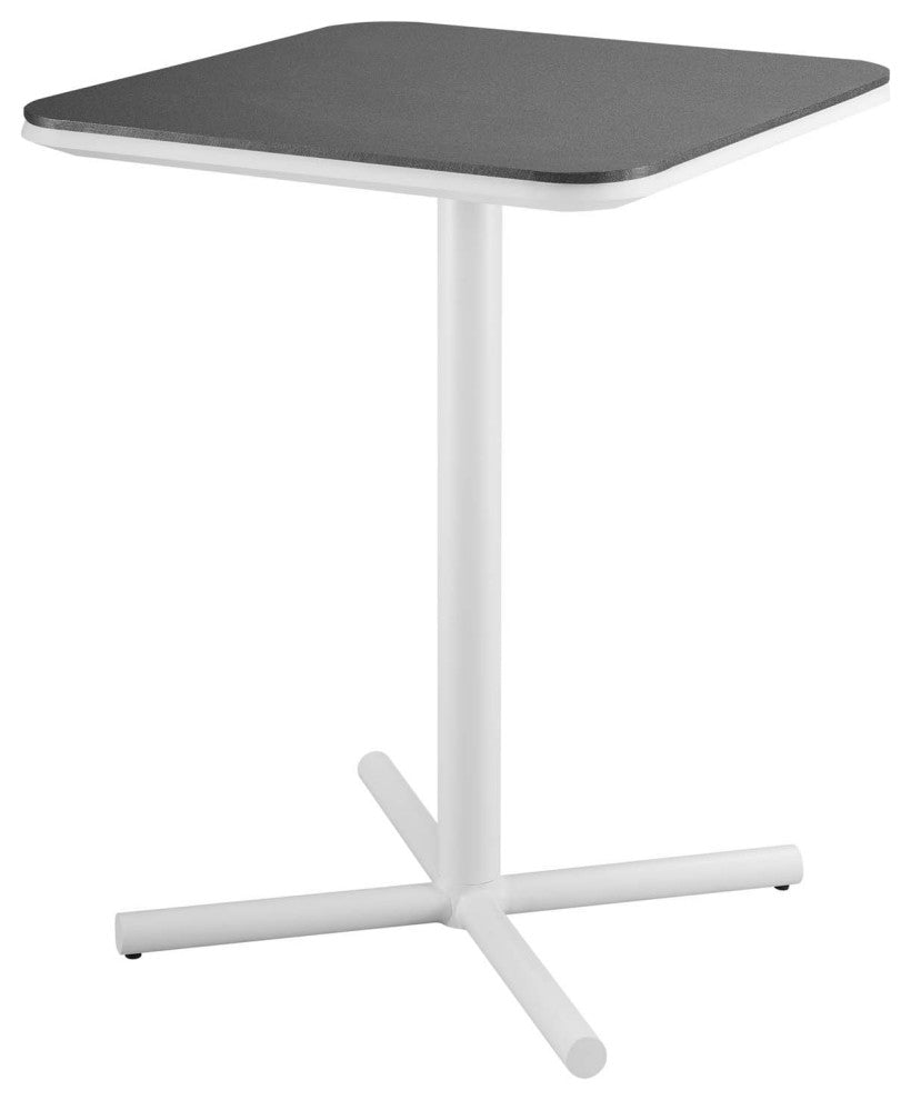 Bar Stool Chair and Table Set, Aluminum, Metal, White Gray, Modern, Outdoor