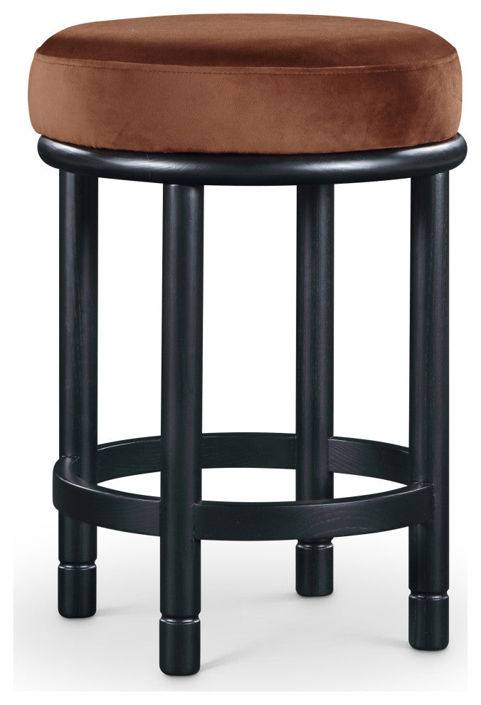 Monette Upholstered Bar and Counter Stool, Cognac, Velvet, Black Finish