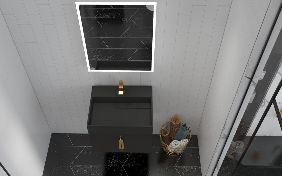 CastelloUSA Amazon 24" Wall Mounted Bathroom Vanity Set, Black, Black Top, Gold