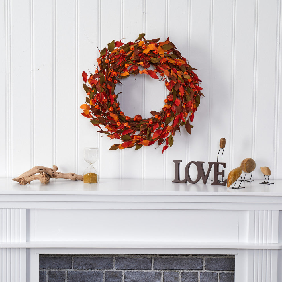 20" Harvest Leaf and Mini Pumpkin Artificial Wreath