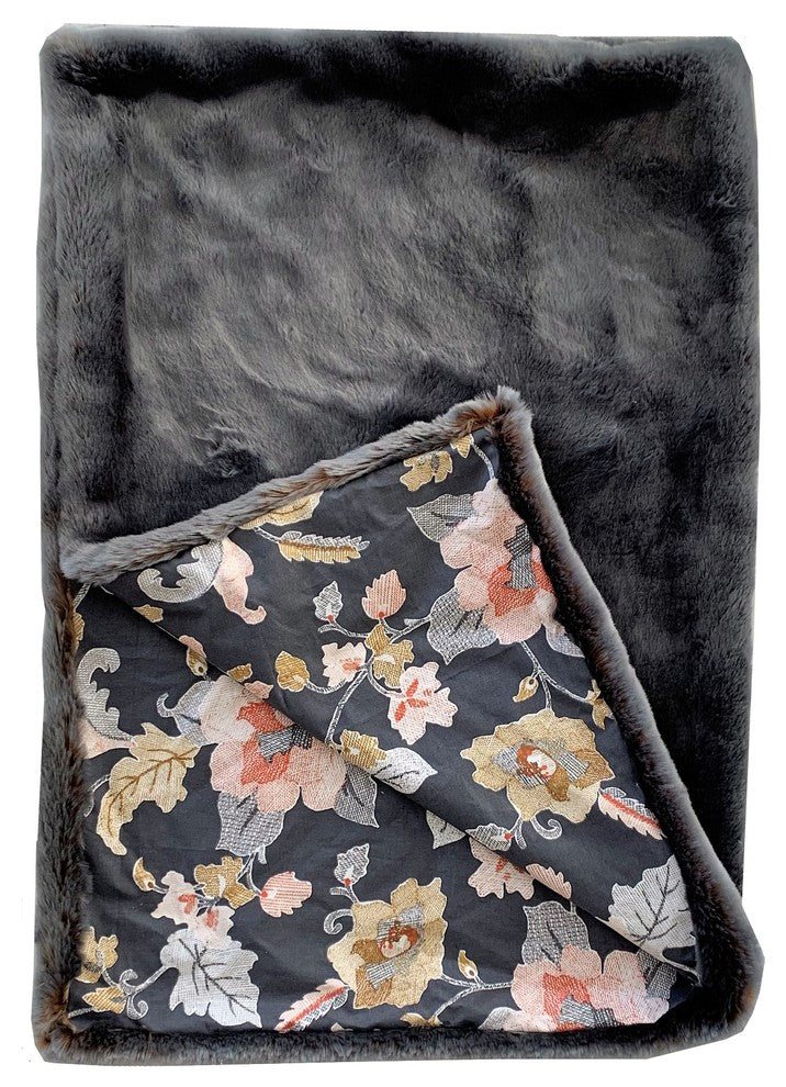 Plutus Two Tone Gray/Amber Handmade Luxury Throw with Floral Backing