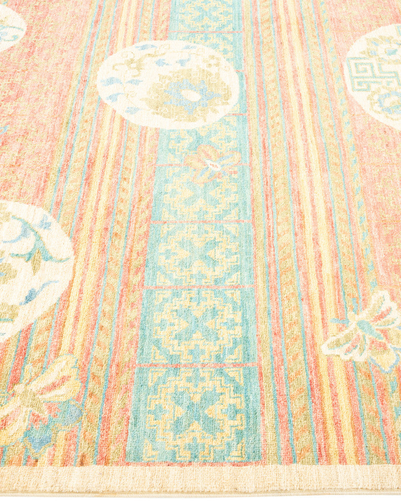 Eclectic, One-of-a-Kind Hand-Knotted Area Rug Green, 4'3"x9'5"
