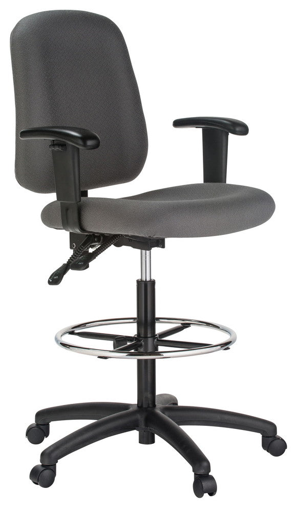 Contoured Dual Function Drafting Stool With Arms - Gray Fabric