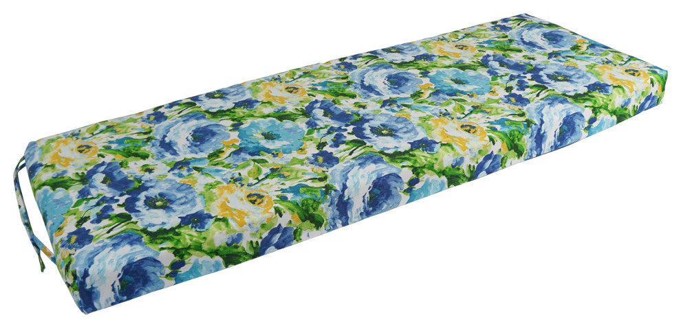 54"X19" Patterned Outdoor Spun Polyester Bench Cushion, Lesandra Sunblue