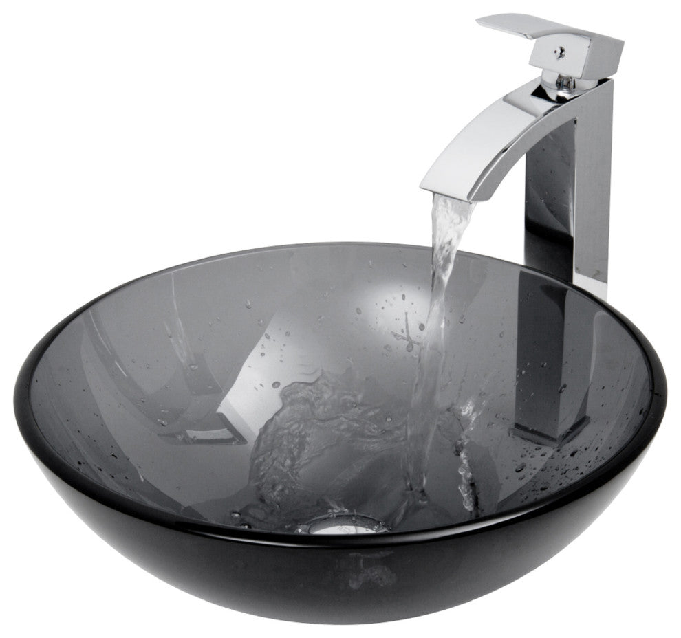 VIGO Sheer Black Glass Vessel Sink and Faucet Set, Black
