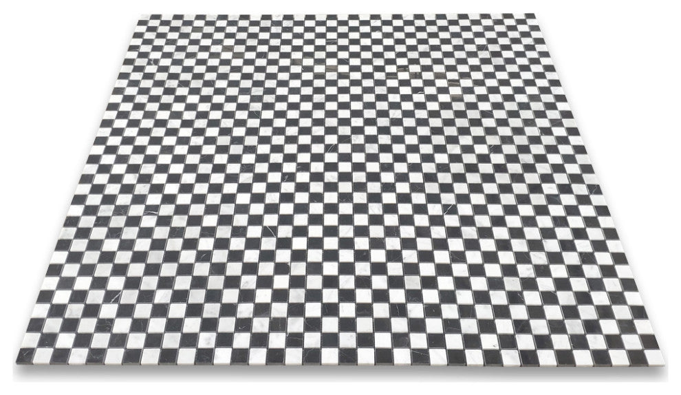 Carrara White Nero Marquina Marble 1x1 Checkerboard Mosaic Tile Polish, 1 sheet