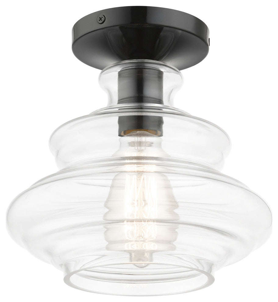 1 Light Shiny Black Semi-Flush, Chrome Finish Accents