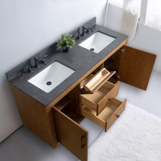 Vanity Art Bathroom Vanity With Sink, Tan, 60" Double, Black Limestone Top