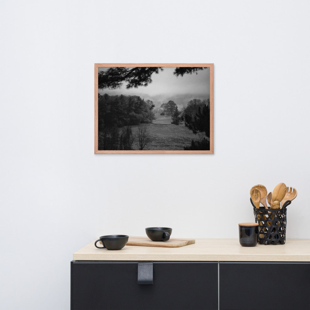 Mist of Valley Forge in Black and White Framed Photo Paper Wall Art Prints, Red Oak, 18" X 24"
