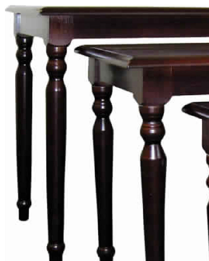 Benzara BM95312 3 Piece Wooden Nesting Tables With Turned Tapered Legs, Cherry