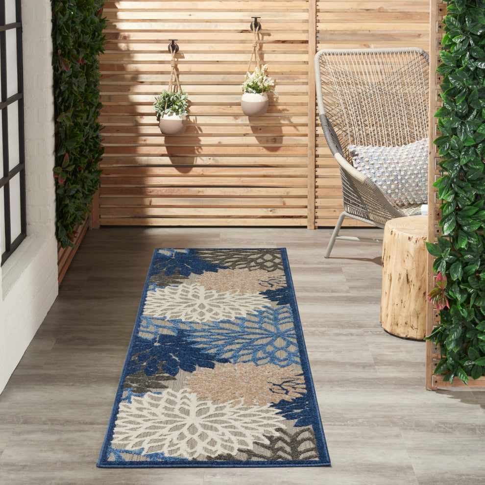Nourison Aloha 2'3" x 8' Blue Multicolor Tropical Rug
