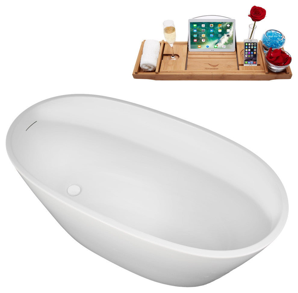 51" Streamline B-252-42-WH Freestanding Tub, Tray & Drain, Glossy White
