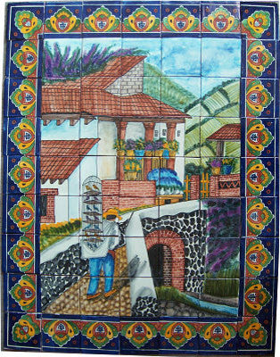 Bird Seller Clay Talavera Tile Mural