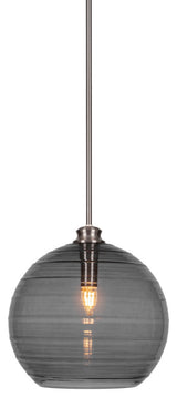 Malena 1-Light Stem Hung Pendant, Brushed Nickel/Smoke Ribbed