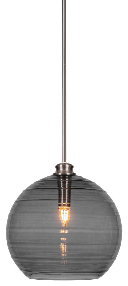 Malena 1-Light Stem Hung Pendant, Brushed Nickel/Smoke Ribbed