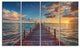Brilliant Sunrise over Sea Pier, Modern Canvas Print, 48"x28", 4 Panels