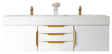Columbia 59" Double Wall Mount Vanity, Glossy White, Gold, Glossy White Top