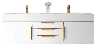 Columbia 59" Double Wall Mount Vanity, Glossy White, Gold, Glossy White Top