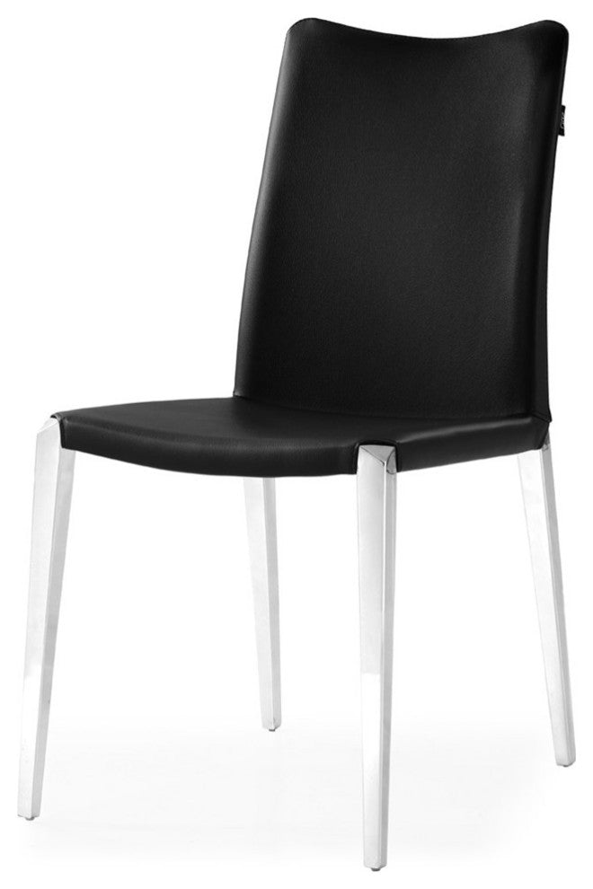 Modern Jordan Dining Chair Black Leatherette Polished Stainless Steel Base