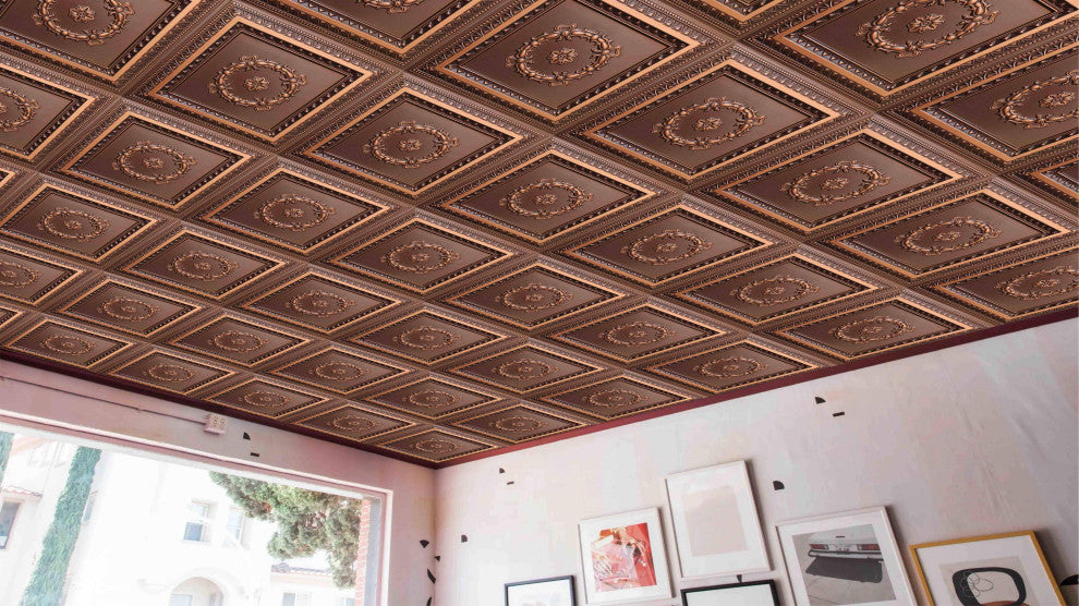 Antique Copper 3D Ceiling Panels, 2'x2', 40 Sq Ft, Pack of 10
