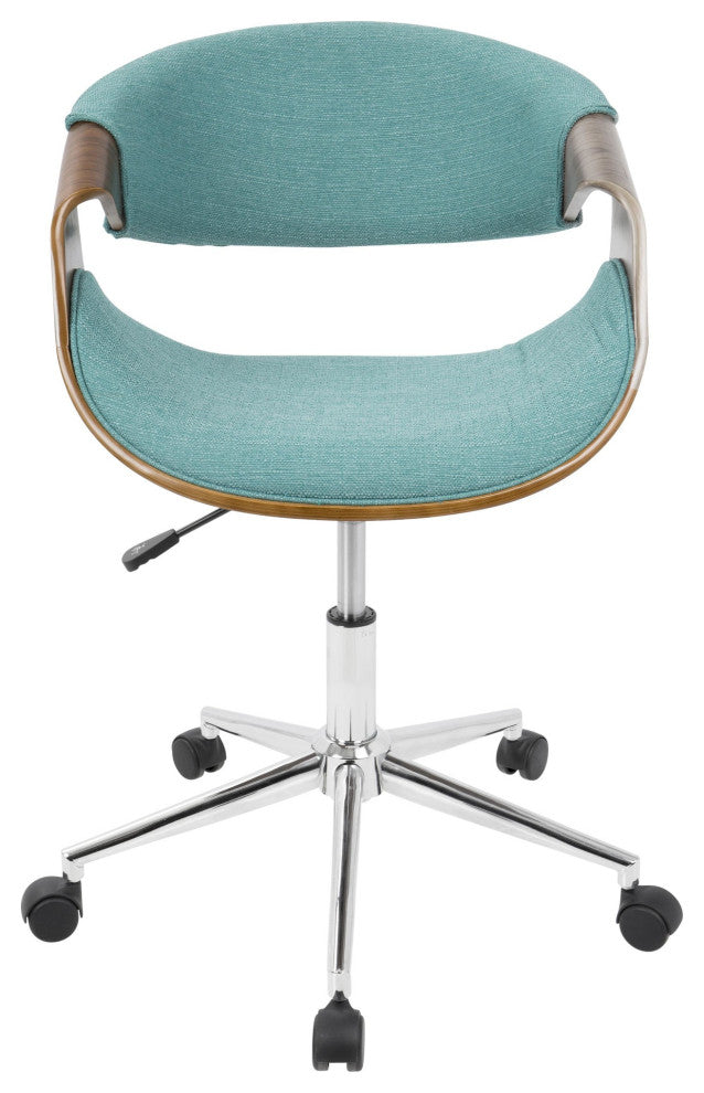 Curvo Mid-Century Modern Office Chair, Walnut/Teal