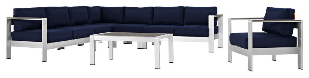 Silver Navy Shore 7 Piece Outdoor Patio Aluminum Sectional Sofa Set