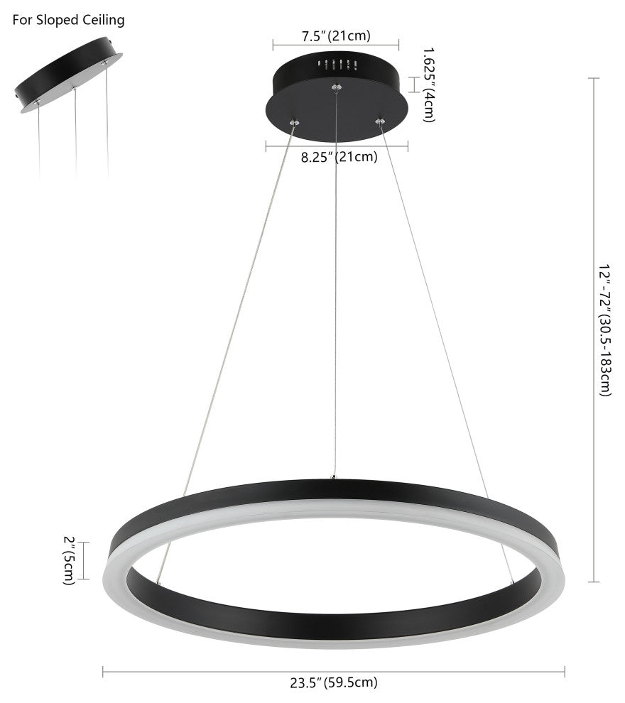 Baxter 1-Light Aluminum Integrated LED Hoop Pendant, Black
