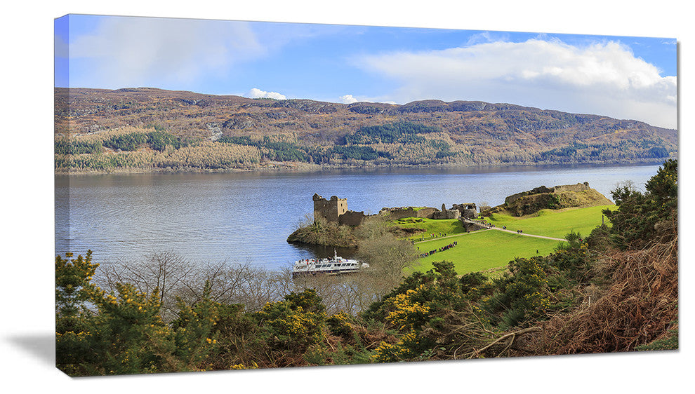 Lago Ness and Urquhart Castle, Landscape Canvas Art Print, 32"x16"