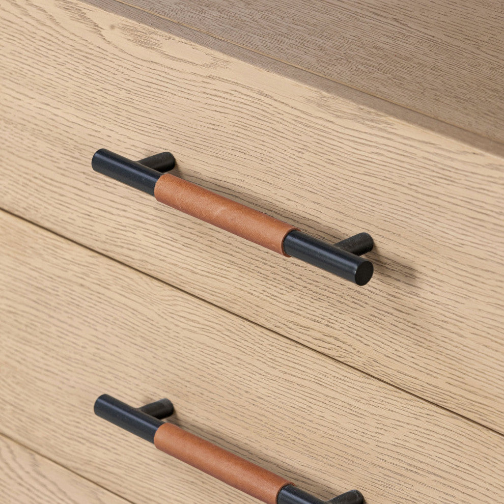Rosedale Media Console Yucca Oak Veneer, Chaps Sand, Gunmetal
