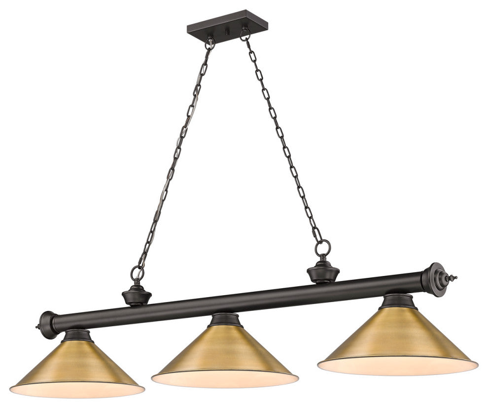 Zlite 2306-3BRZ-RB15 3-Light Billiard, Rubbed Brass
