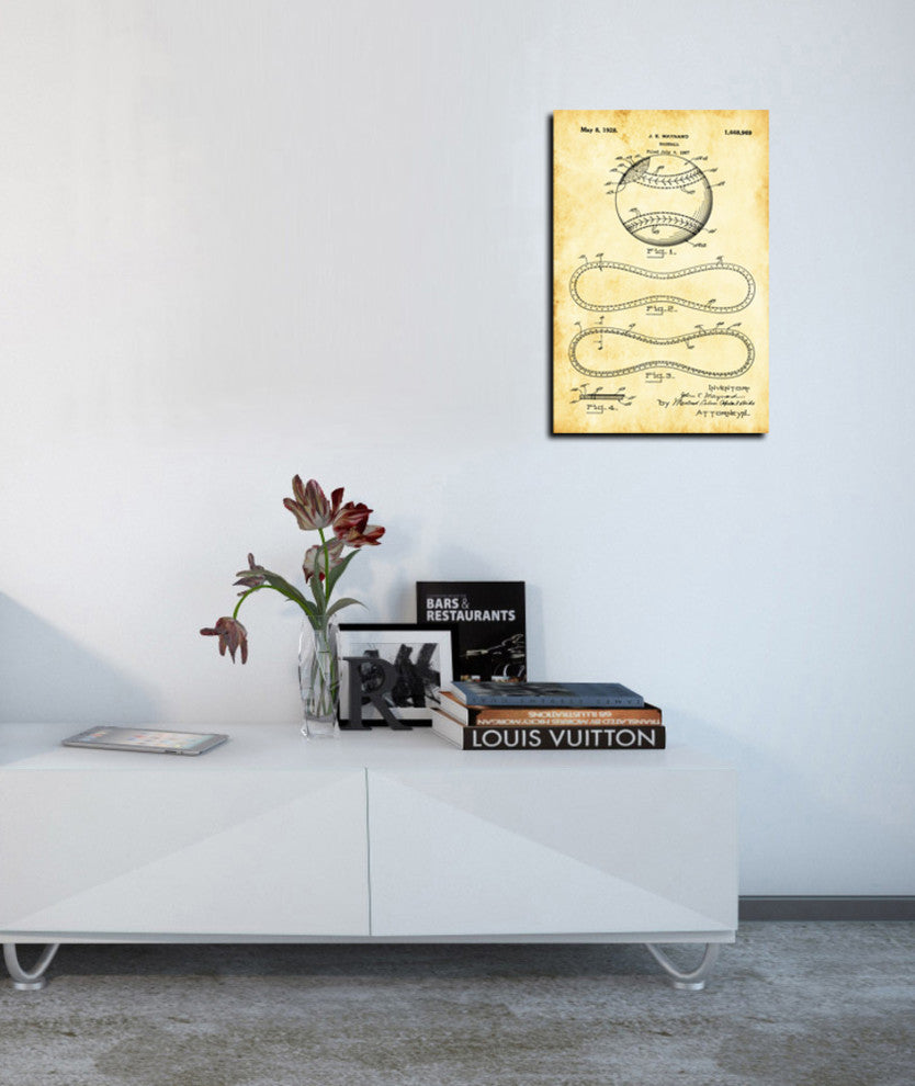Epic Graffiti "Baseball Vintage Patent Blueprint" Giclee Canvas Art, 18"x26"
