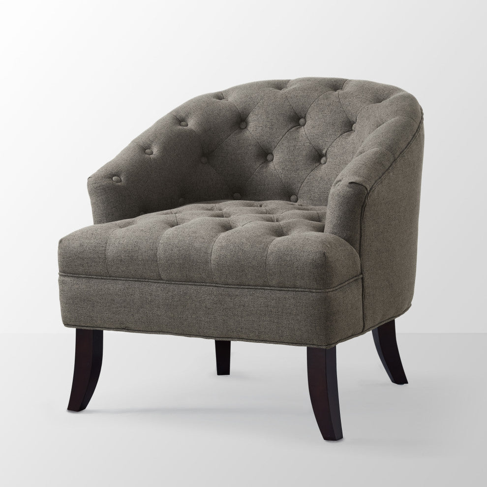 Rocco Linen Barrel Diamond Tufted Accent Chair, Charcoal