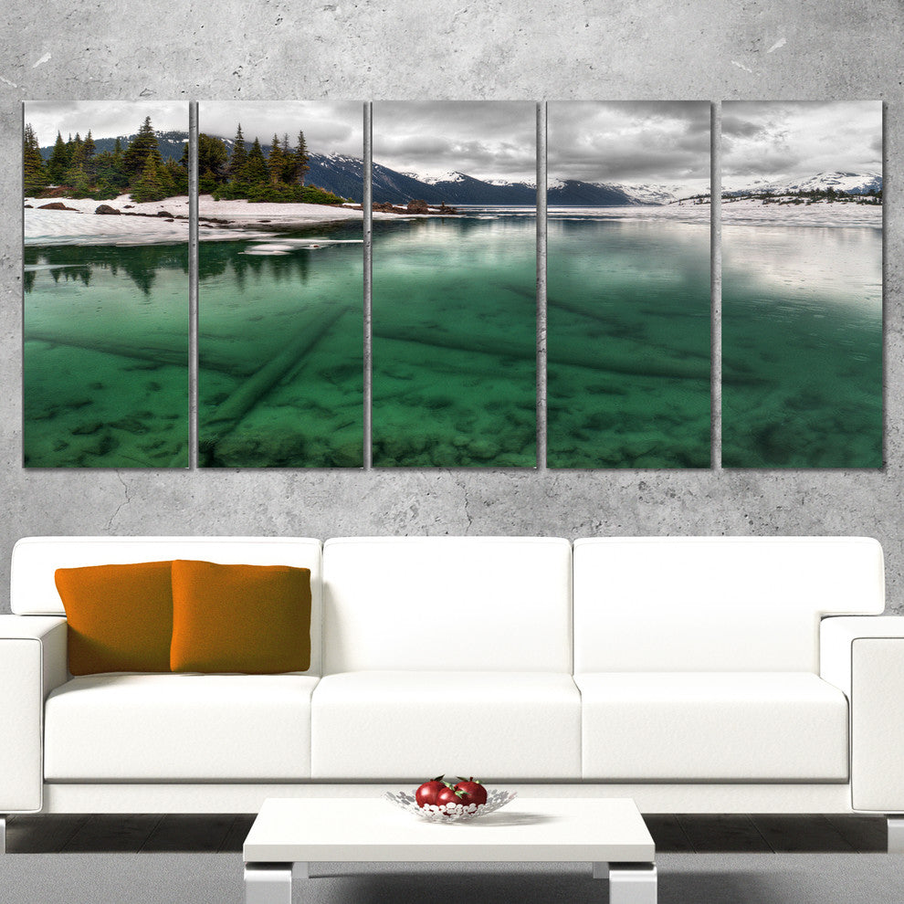 Crystal Clear Lake and Mountains, Landscape Canvas Print, 60"x28", 5 Panels