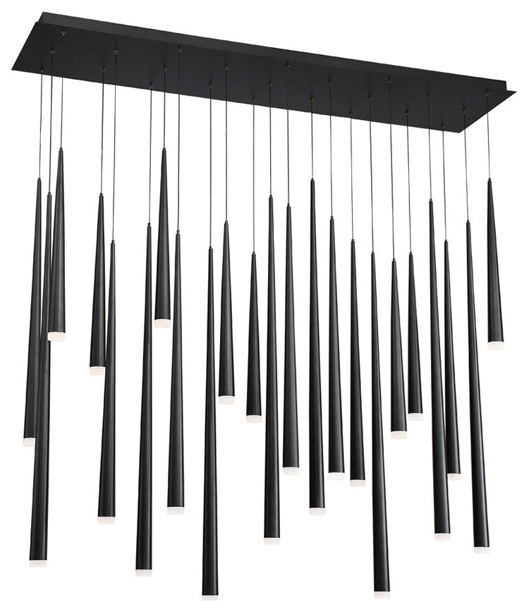 Cascade LED 23-Light Etched Glass Linear Chandelier 3500K, Black